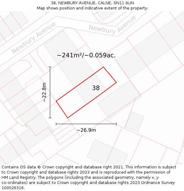 38, NEWBURY AVENUE, CALNE, SN11 9UN: Plot and title map