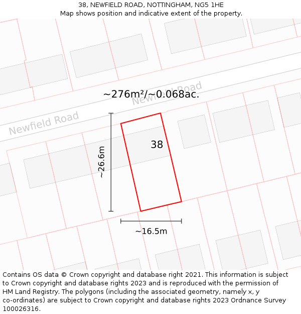 38, NEWFIELD ROAD, NOTTINGHAM, NG5 1HE: Plot and title map