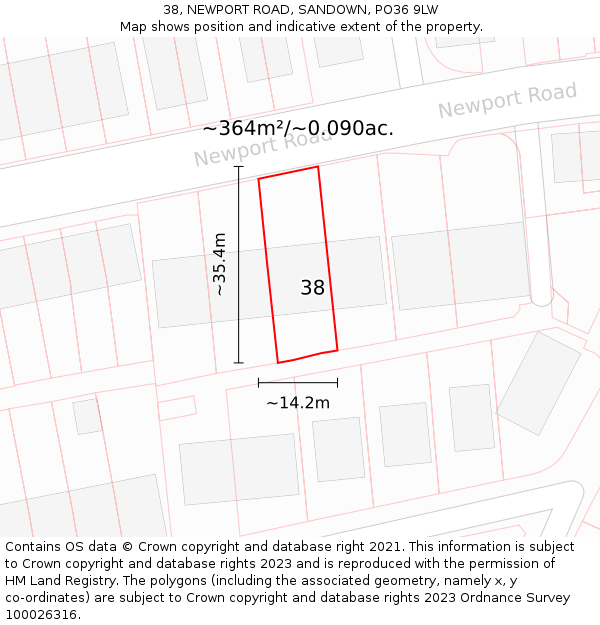 38, NEWPORT ROAD, SANDOWN, PO36 9LW: Plot and title map