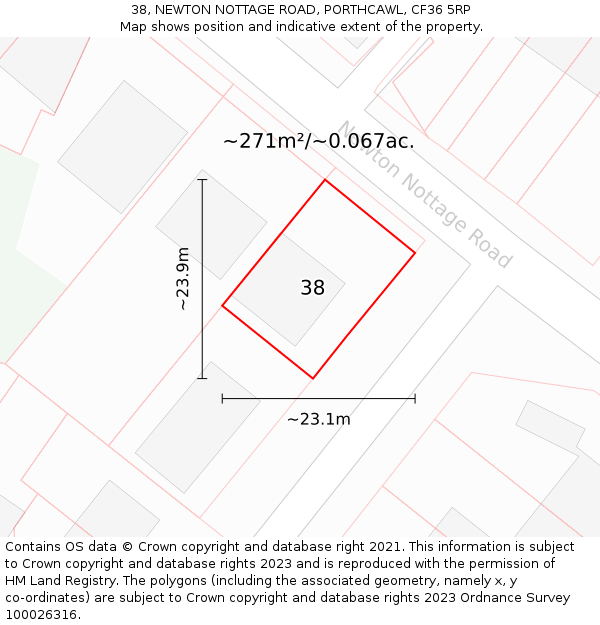 38, NEWTON NOTTAGE ROAD, PORTHCAWL, CF36 5RP: Plot and title map