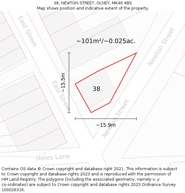 38, NEWTON STREET, OLNEY, MK46 4BS: Plot and title map