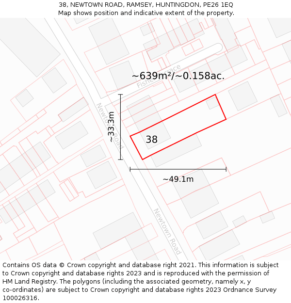 38, NEWTOWN ROAD, RAMSEY, HUNTINGDON, PE26 1EQ: Plot and title map