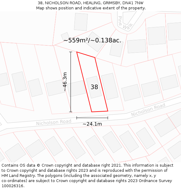 38, NICHOLSON ROAD, HEALING, GRIMSBY, DN41 7NW: Plot and title map