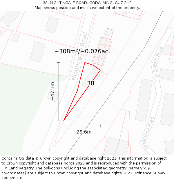 38, NIGHTINGALE ROAD, GODALMING, GU7 2HP: Plot and title map