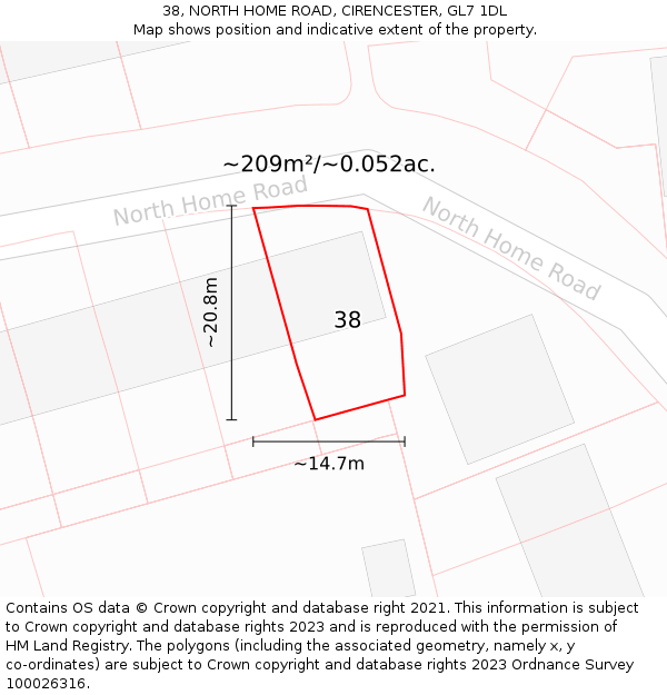 38, NORTH HOME ROAD, CIRENCESTER, GL7 1DL: Plot and title map