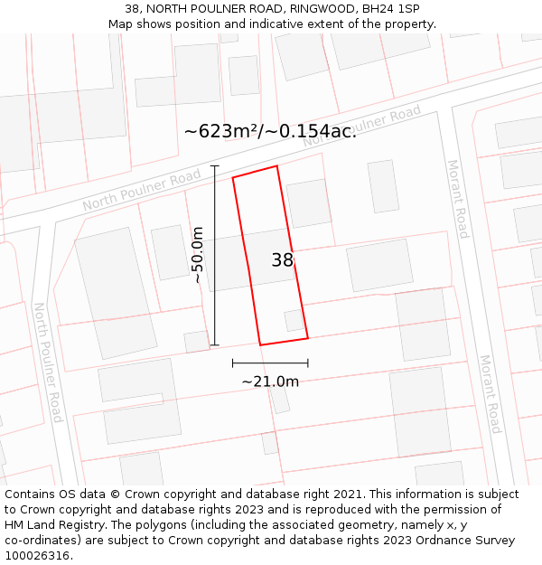 38, NORTH POULNER ROAD, RINGWOOD, BH24 1SP: Plot and title map