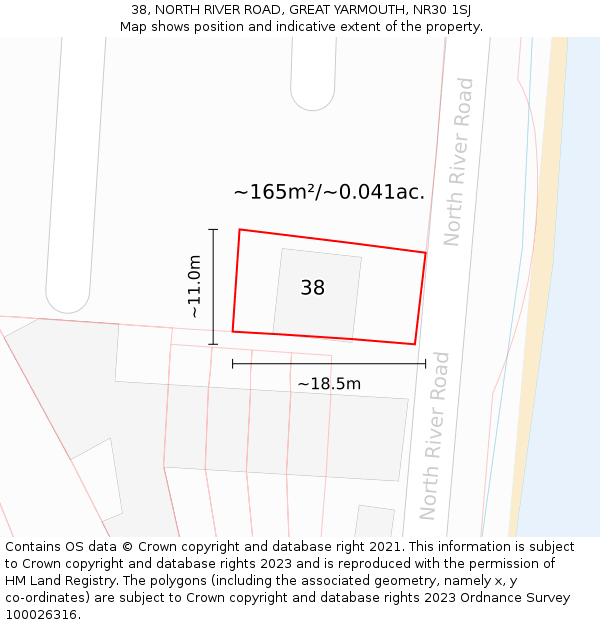 38, NORTH RIVER ROAD, GREAT YARMOUTH, NR30 1SJ: Plot and title map