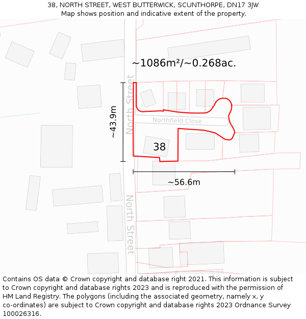 38, NORTH STREET, WEST BUTTERWICK, SCUNTHORPE, DN17 3JW: Plot and title map