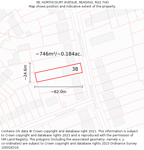 38, NORTHCOURT AVENUE, READING, RG2 7HD: Plot and title map