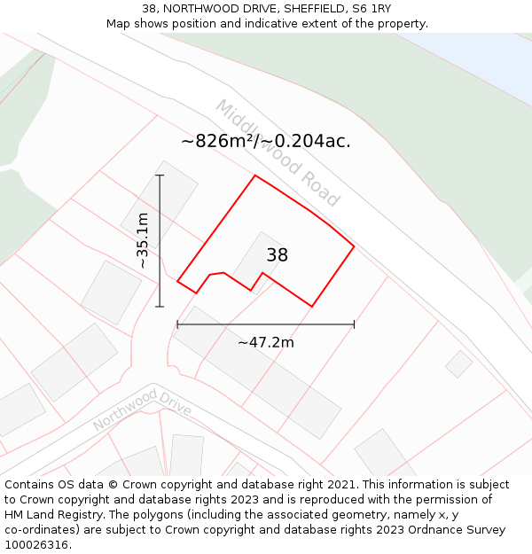 38, NORTHWOOD DRIVE, SHEFFIELD, S6 1RY: Plot and title map