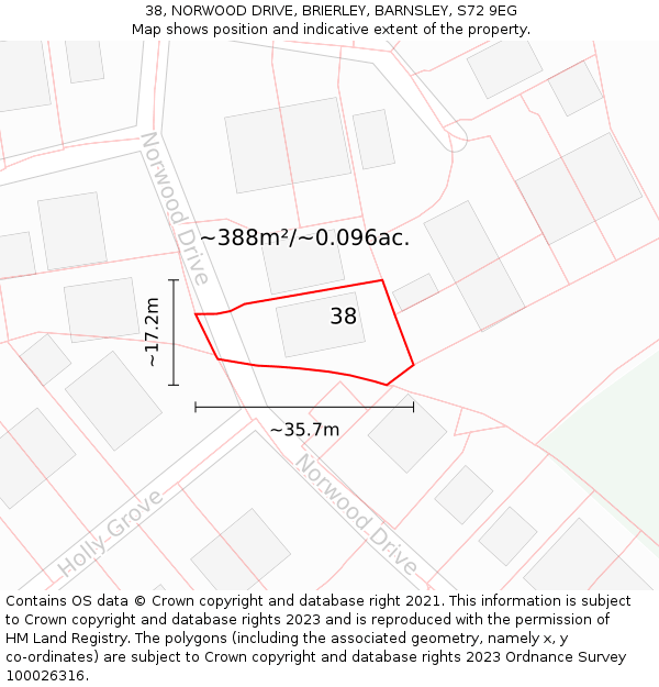 38, NORWOOD DRIVE, BRIERLEY, BARNSLEY, S72 9EG: Plot and title map