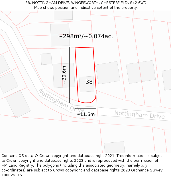 38, NOTTINGHAM DRIVE, WINGERWORTH, CHESTERFIELD, S42 6WD: Plot and title map