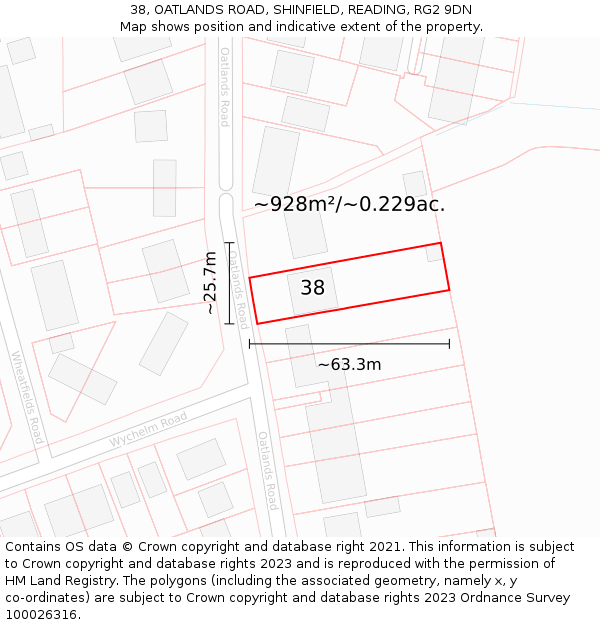 38, OATLANDS ROAD, SHINFIELD, READING, RG2 9DN: Plot and title map