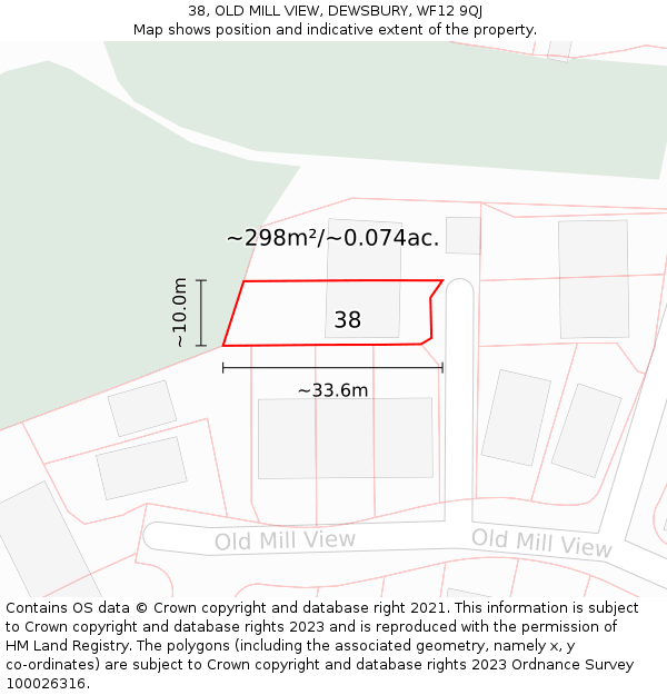 38, OLD MILL VIEW, DEWSBURY, WF12 9QJ: Plot and title map