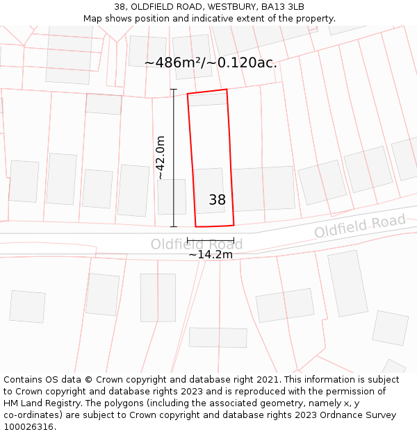 38, OLDFIELD ROAD, WESTBURY, BA13 3LB: Plot and title map