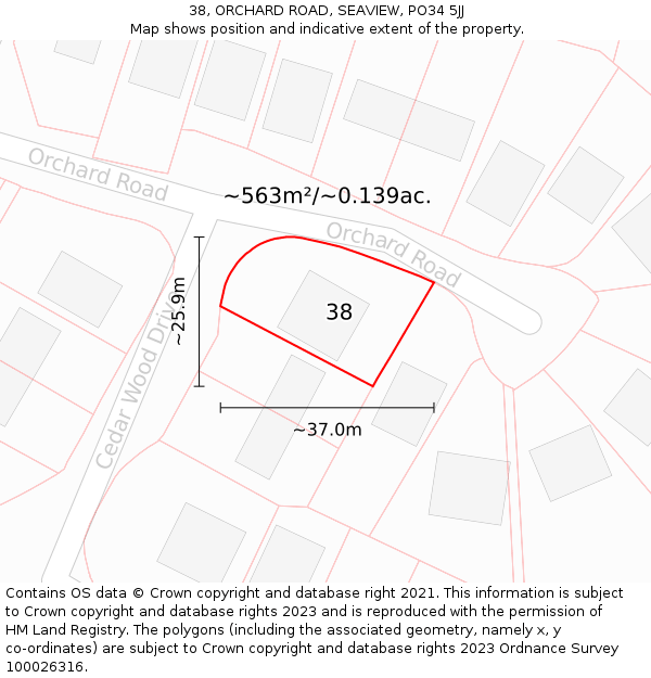 38, ORCHARD ROAD, SEAVIEW, PO34 5JJ: Plot and title map