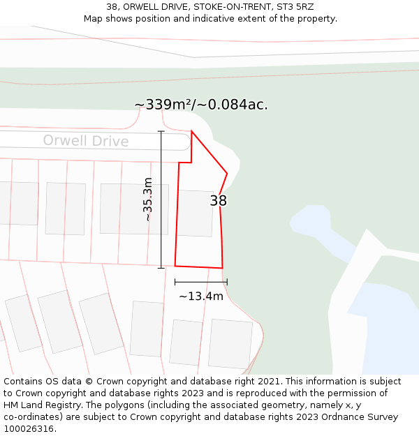 38, ORWELL DRIVE, STOKE-ON-TRENT, ST3 5RZ: Plot and title map