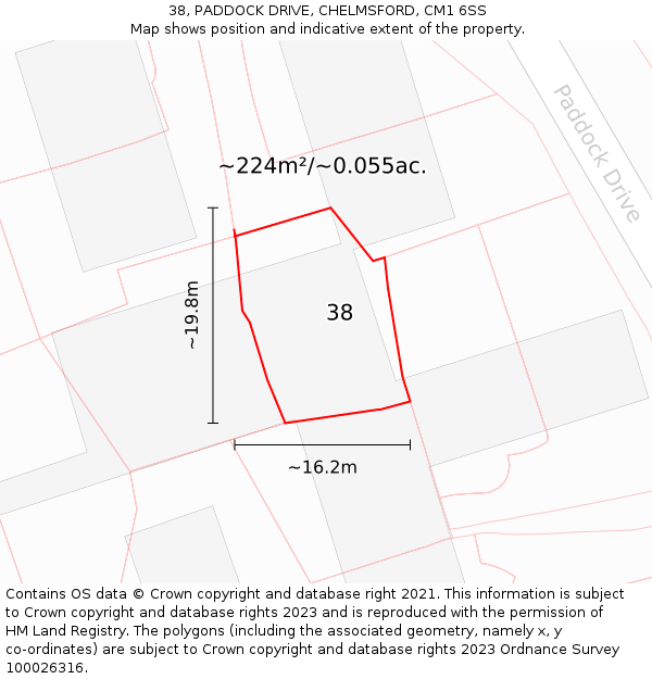 38, PADDOCK DRIVE, CHELMSFORD, CM1 6SS: Plot and title map