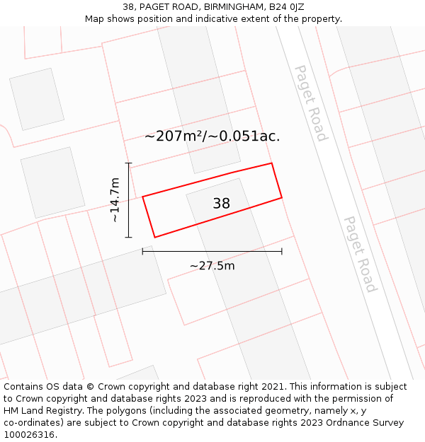 38, PAGET ROAD, BIRMINGHAM, B24 0JZ: Plot and title map