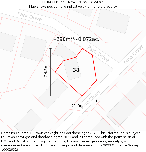 38, PARK DRIVE, INGATESTONE, CM4 9DT: Plot and title map