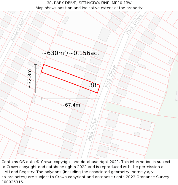 38, PARK DRIVE, SITTINGBOURNE, ME10 1RW: Plot and title map