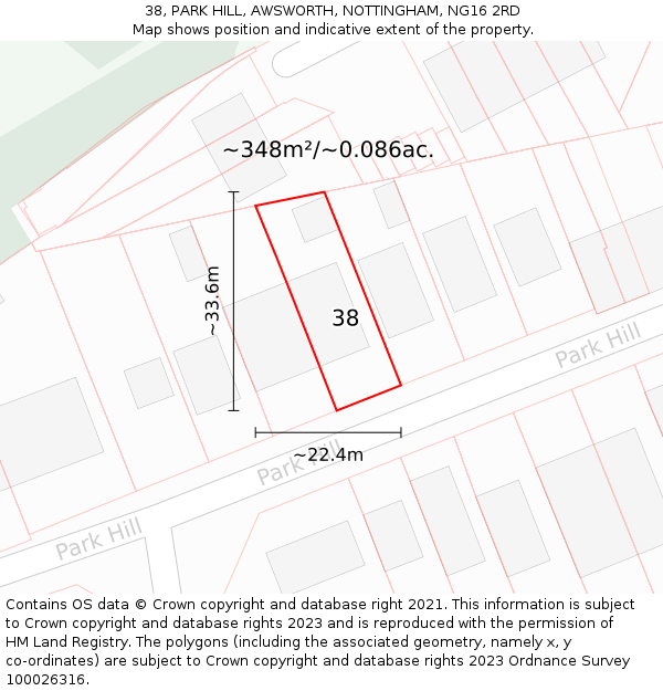 38, PARK HILL, AWSWORTH, NOTTINGHAM, NG16 2RD: Plot and title map