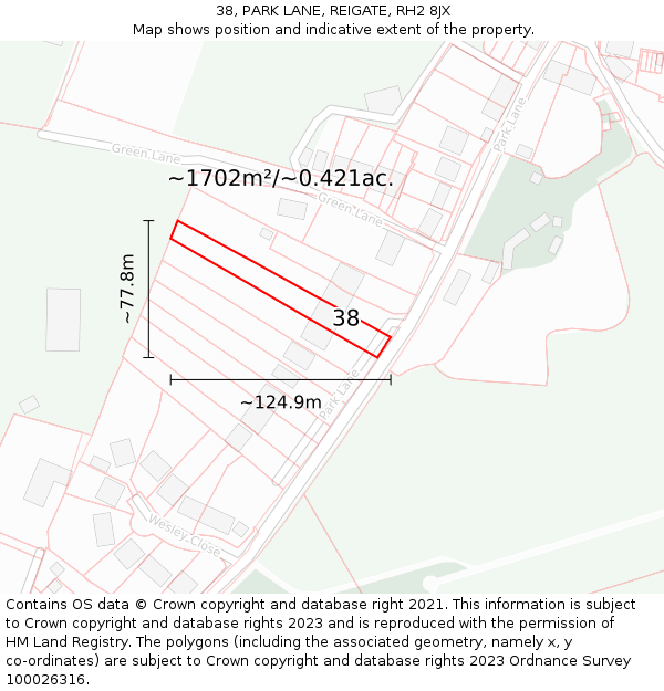 38, PARK LANE, REIGATE, RH2 8JX: Plot and title map