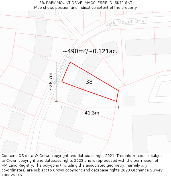 38, PARK MOUNT DRIVE, MACCLESFIELD, SK11 8NT: Plot and title map