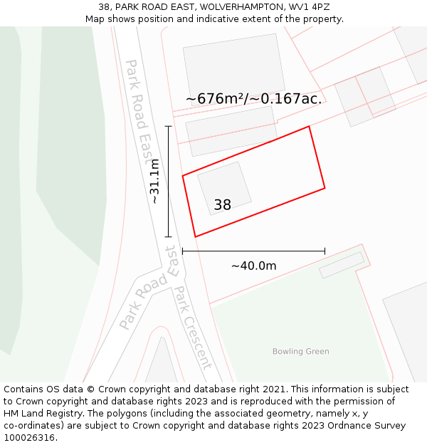 38, PARK ROAD EAST, WOLVERHAMPTON, WV1 4PZ: Plot and title map