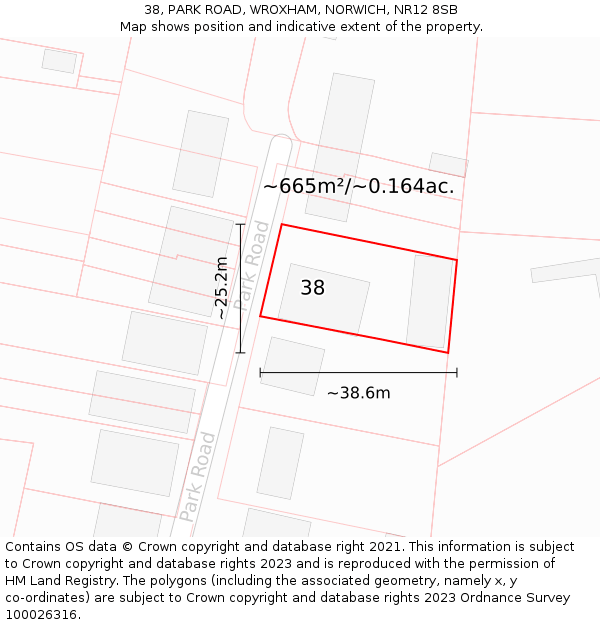 38, PARK ROAD, WROXHAM, NORWICH, NR12 8SB: Plot and title map