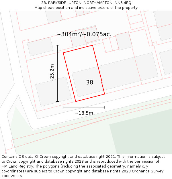 38, PARKSIDE, UPTON, NORTHAMPTON, NN5 4EQ: Plot and title map