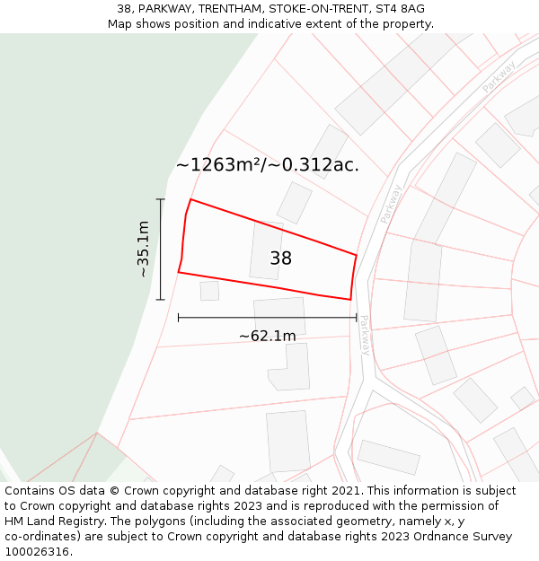 38, PARKWAY, TRENTHAM, STOKE-ON-TRENT, ST4 8AG: Plot and title map