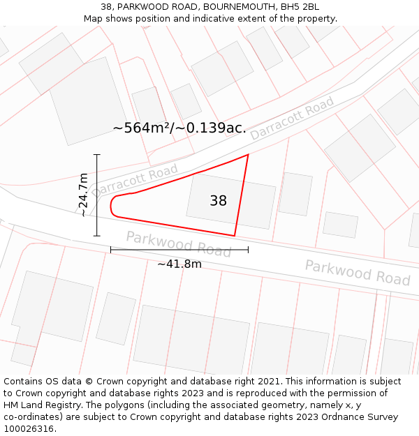 38, PARKWOOD ROAD, BOURNEMOUTH, BH5 2BL: Plot and title map