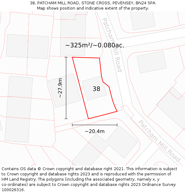 38, PATCHAM MILL ROAD, STONE CROSS, PEVENSEY, BN24 5PA: Plot and title map