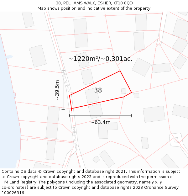 38, PELHAMS WALK, ESHER, KT10 8QD: Plot and title map