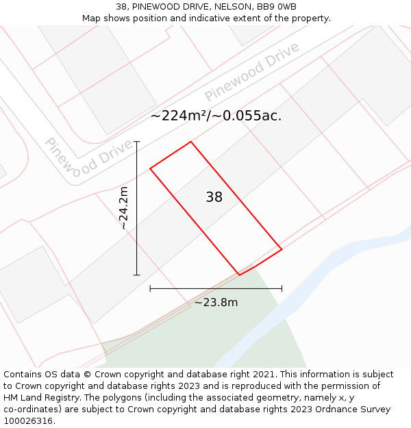 38, PINEWOOD DRIVE, NELSON, BB9 0WB: Plot and title map