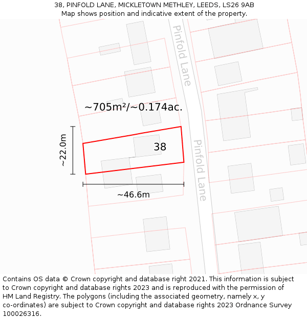 38, PINFOLD LANE, MICKLETOWN METHLEY, LEEDS, LS26 9AB: Plot and title map