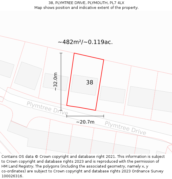 38, PLYMTREE DRIVE, PLYMOUTH, PL7 4LX: Plot and title map