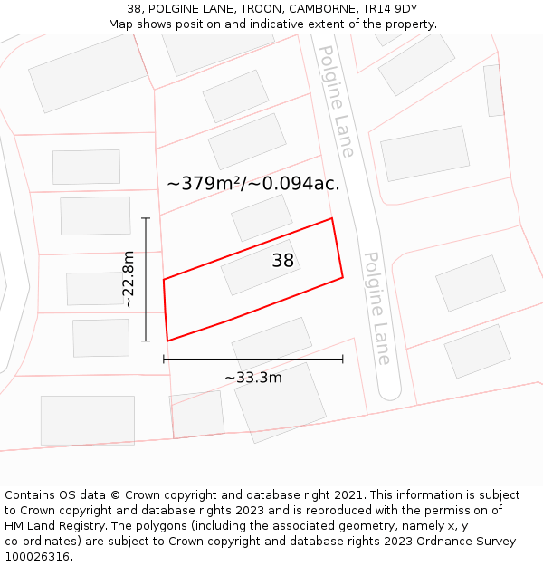 38, POLGINE LANE, TROON, CAMBORNE, TR14 9DY: Plot and title map