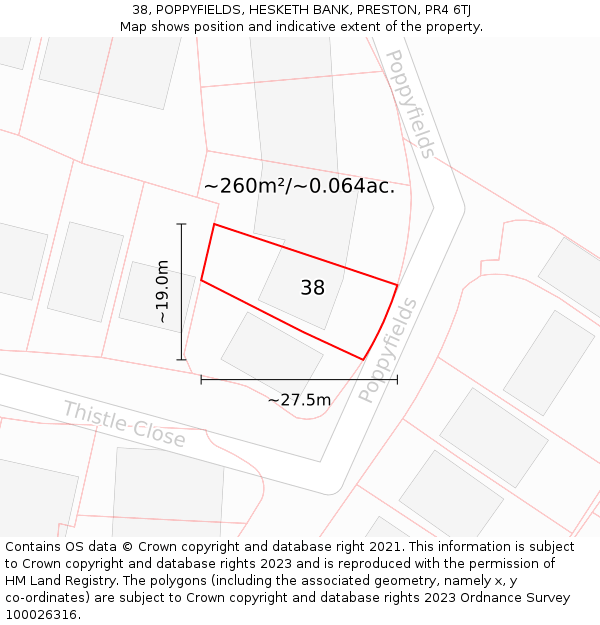 38, POPPYFIELDS, HESKETH BANK, PRESTON, PR4 6TJ: Plot and title map