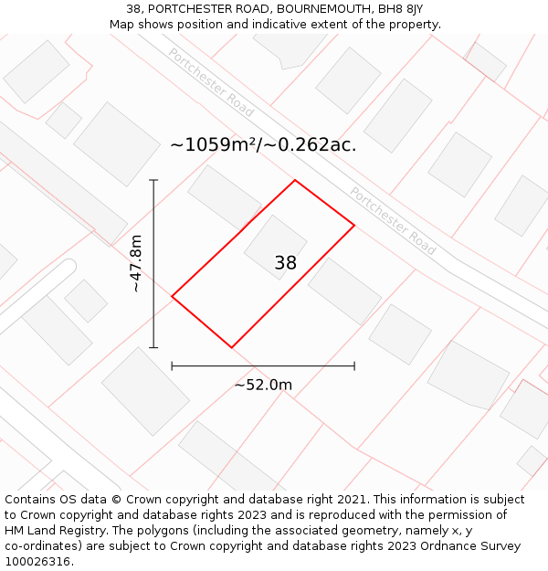 38, PORTCHESTER ROAD, BOURNEMOUTH, BH8 8JY: Plot and title map