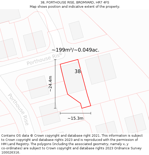 38, PORTHOUSE RISE, BROMYARD, HR7 4FS: Plot and title map