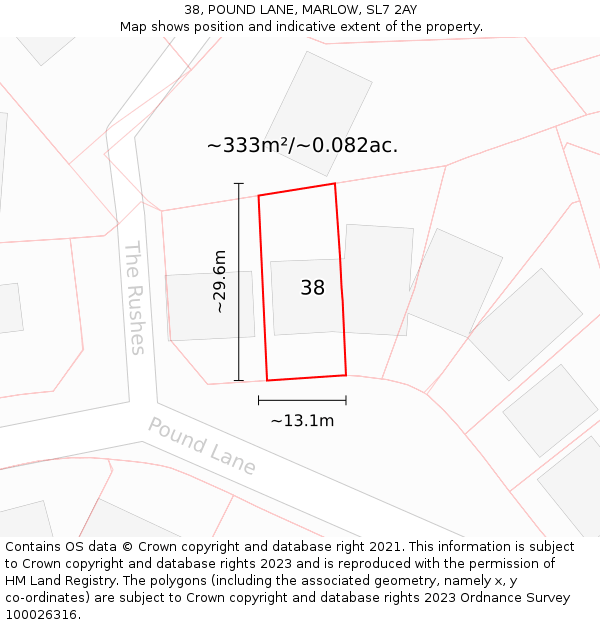 38, POUND LANE, MARLOW, SL7 2AY: Plot and title map