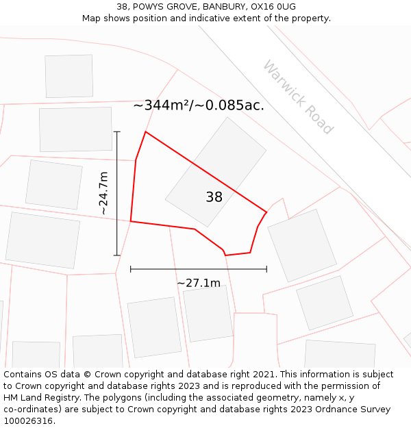 38, POWYS GROVE, BANBURY, OX16 0UG: Plot and title map