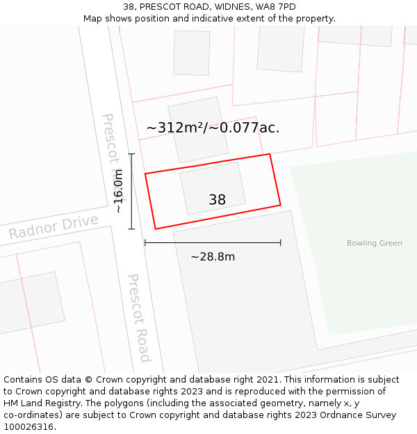 38, PRESCOT ROAD, WIDNES, WA8 7PD: Plot and title map