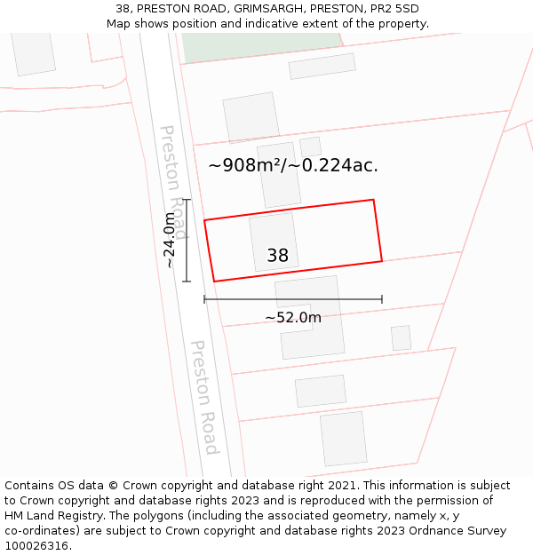 38, PRESTON ROAD, GRIMSARGH, PRESTON, PR2 5SD: Plot and title map