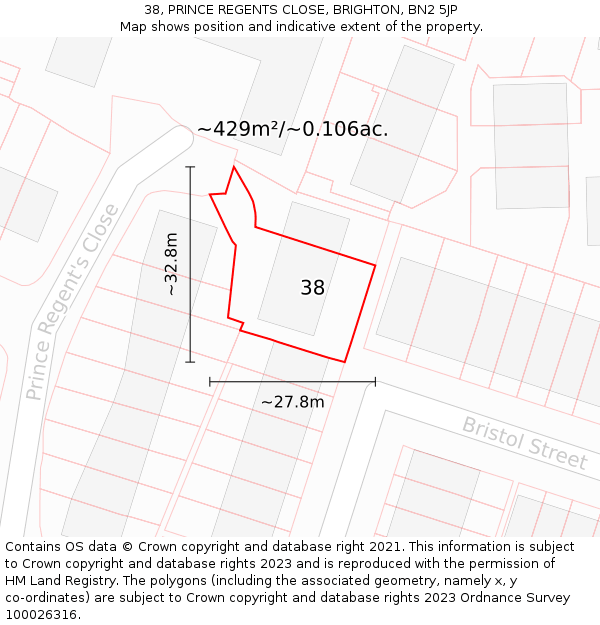 38, PRINCE REGENTS CLOSE, BRIGHTON, BN2 5JP: Plot and title map