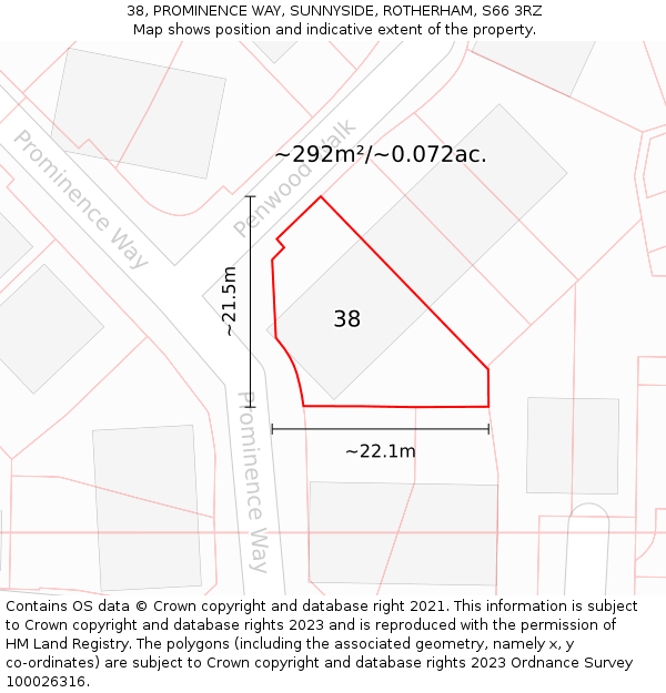 38, PROMINENCE WAY, SUNNYSIDE, ROTHERHAM, S66 3RZ: Plot and title map