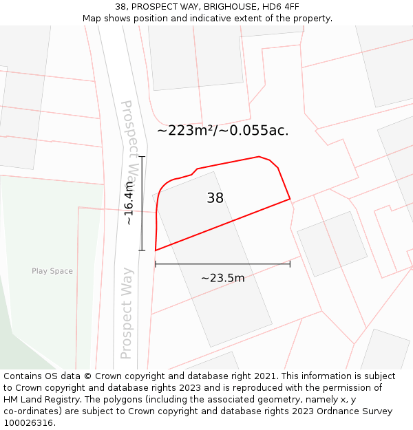 38, PROSPECT WAY, BRIGHOUSE, HD6 4FF: Plot and title map