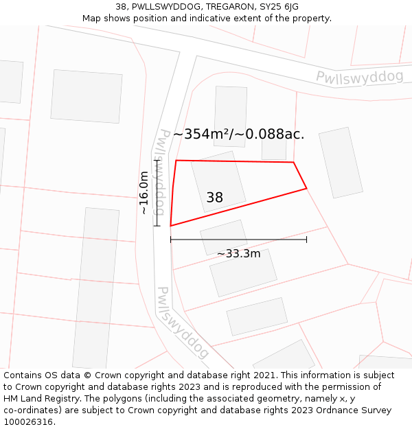 38, PWLLSWYDDOG, TREGARON, SY25 6JG: Plot and title map